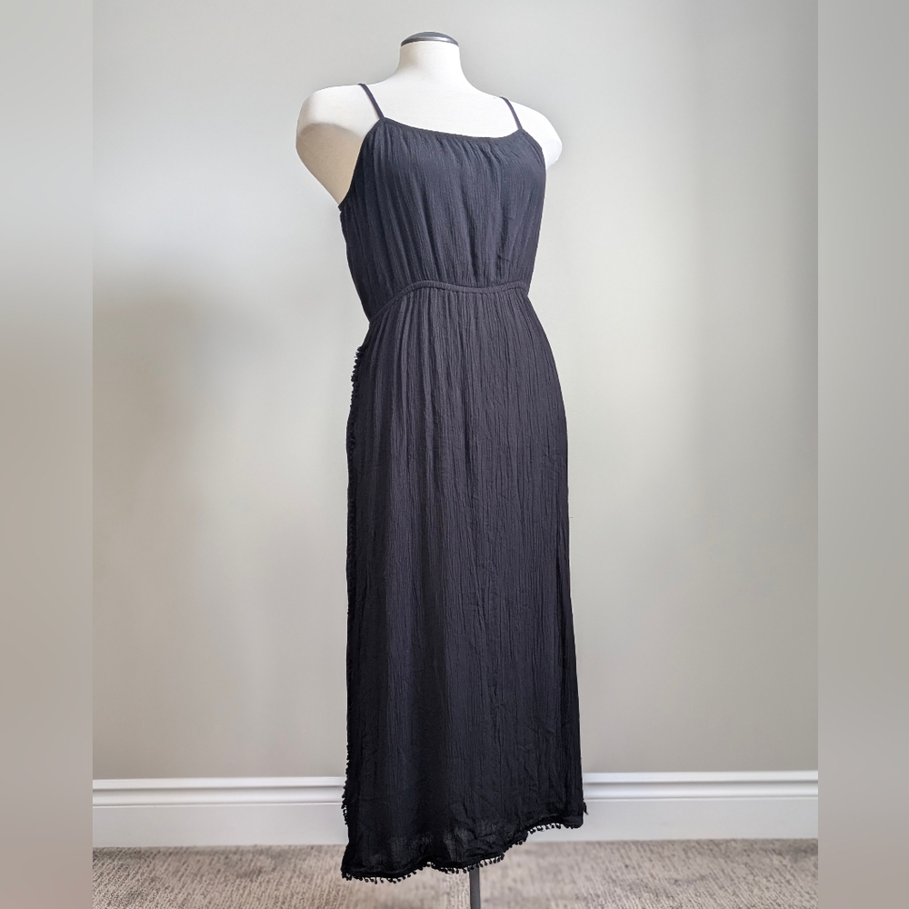 O’Neill Black Textured Midi Summer Dress Medium Festival Beach Resort Boho